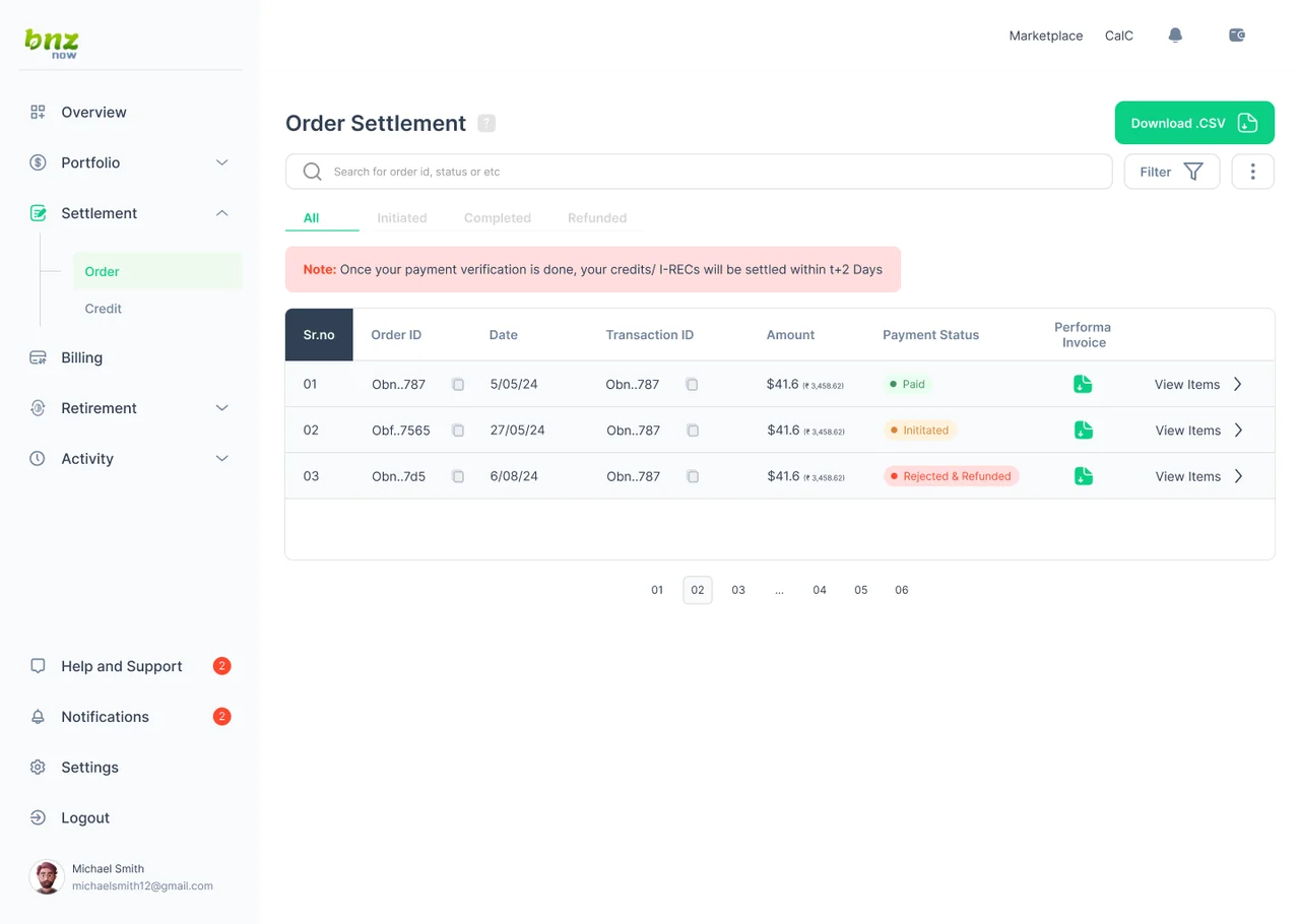 After: redesigned Order Settlement