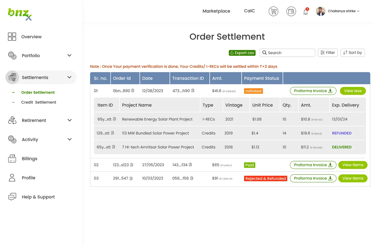 The original Order Settlement screen